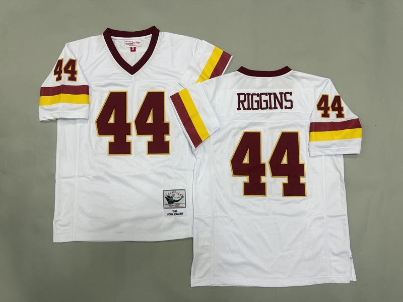 Men 2025 Washington Redskins 44 Riggins white Throwback Limited NFL Jersey style 001